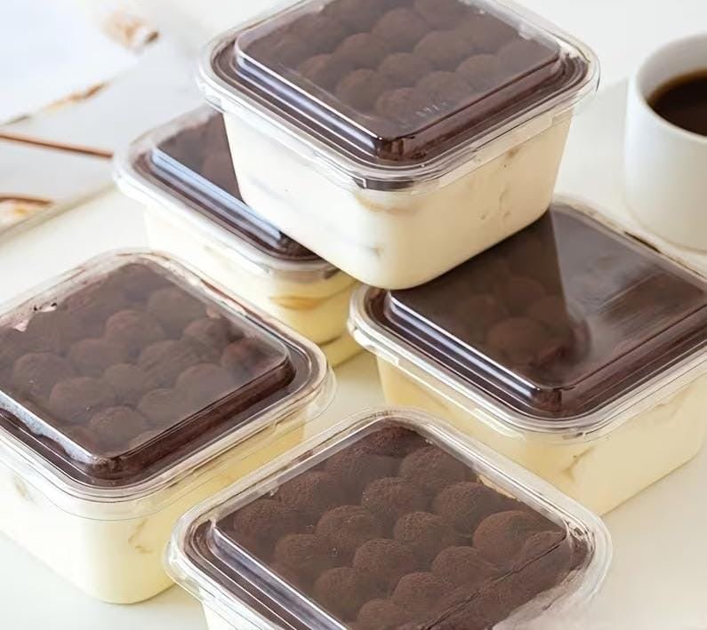Square PVC Tub • CL16 (10pc) • Premium Tiramisu & Cake Packaging - Arife.Aesthetics