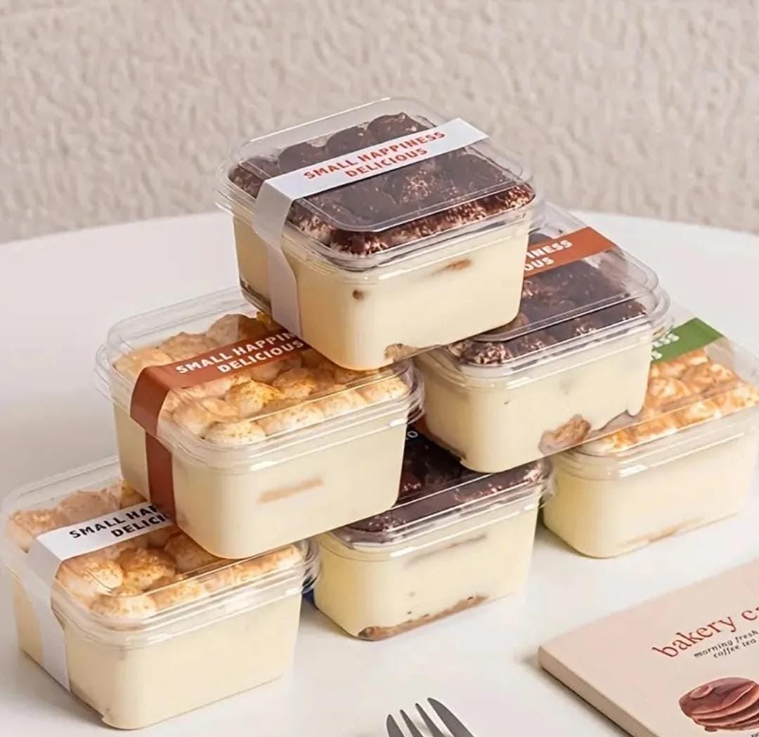 Square PVC Tub • CL16 (10pc) • Premium Tiramisu & Cake Packaging - Arife.Aesthetics